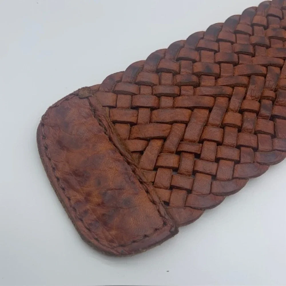 Chico's Y2K Braided Leather Belt Horn Buckle Western Cowgirl Boho Chic Festival